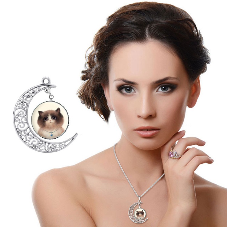 Best gift Breaking cartoon cat moonlight gemstone necklace WFN539 (with chain) mix order 20 pieces a lot