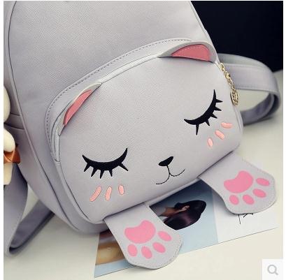 Wholesale- School Backpacks Style Women Backpack Black Cat Fun Quality PU Leather Fashion Women Sweet Shoulder Bag Travel Books Rucksack