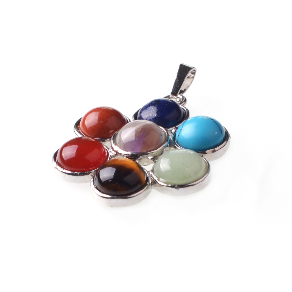 4 Color New Arrival Flower Of Life Pendant 7 Chakra Stone Yoga Symbol Reiki Health Amulet Natural Stone Necklace Pendant