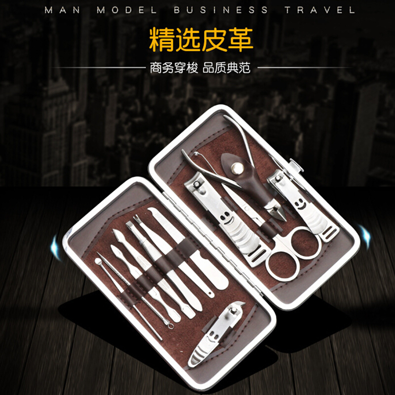 12pcs Stainless steel clippers scissors nail manicure tool big nail clipper nail pick dirt tool dead skin shovel earwax spoon gift sets