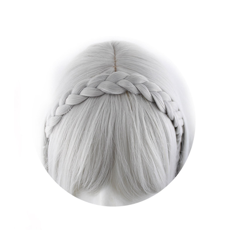 WoodFestival long straight wig with bangs Life in a different world from zero emilia cosplay anime wig grey have braid fiber hair wigs