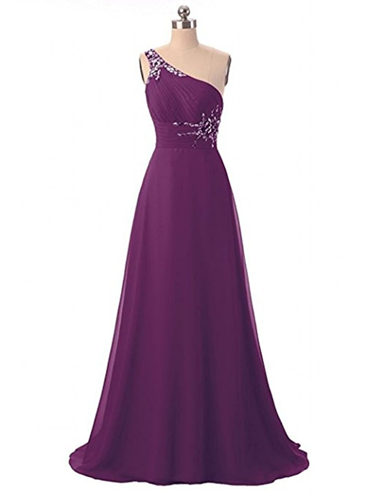 2017 New Red Chiffon Prom Dresses Beaded Crystals One Shoulder Floor-Length Party Dress Floor-Length Evening Formal Long Party Gown BM79