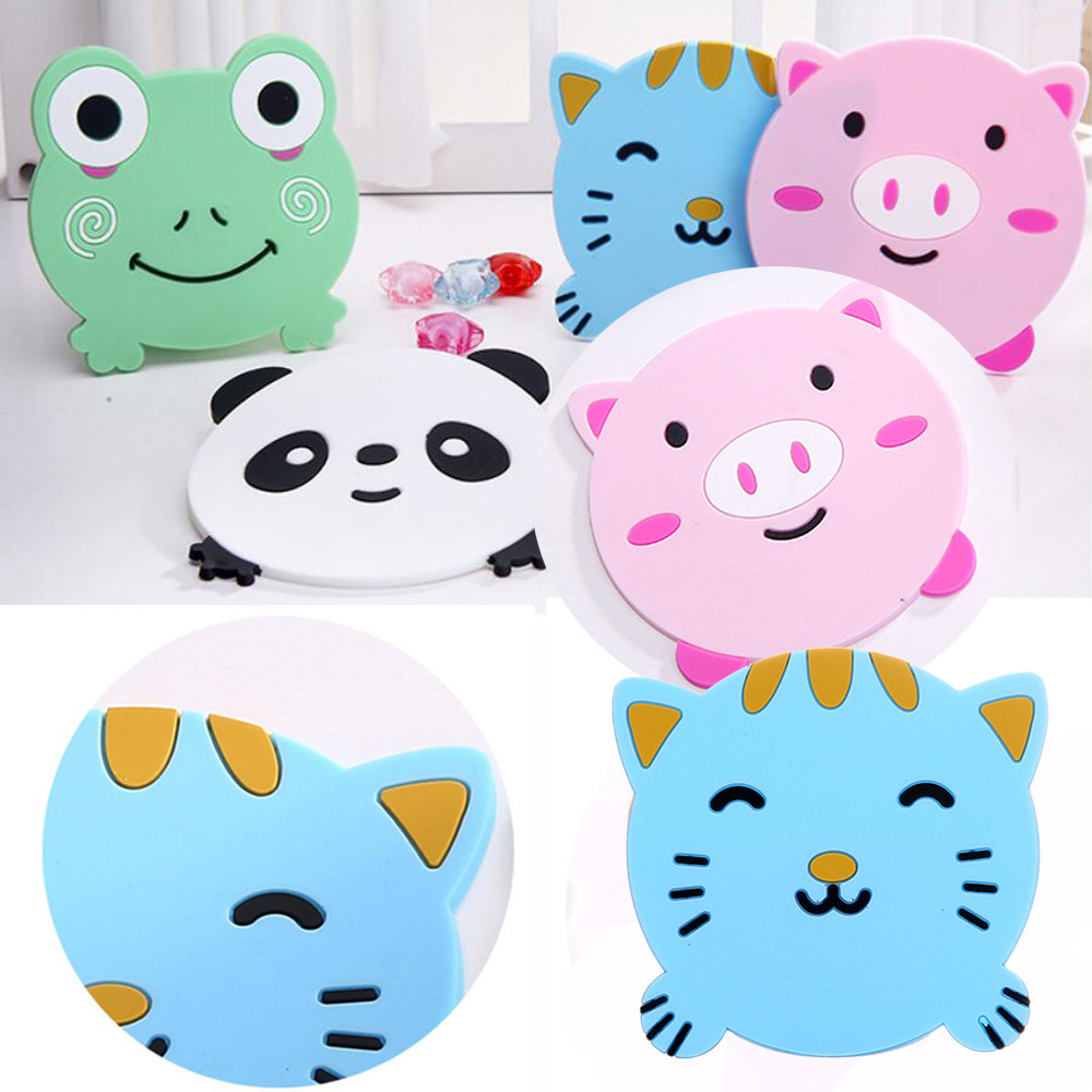 Wholesale- 1PC Animal Pattern Drinks Holder Mat Tableware Placemat Heat Resistant Pig/kitty/panda/ Frog Design Sale Mats & Pads