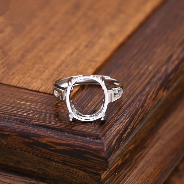 925 Sterling Silver 12x14mm Oval Cabochon Semi Mount Engagement Ring Setting Fine Silver Wedding Jewelry Setting