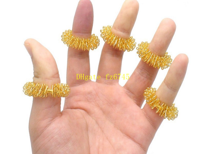 50pcs/lot Free Shipping Hot selling Finger Massage Ring Acupuncture Ring Health Care Body Massager gold and silve colors