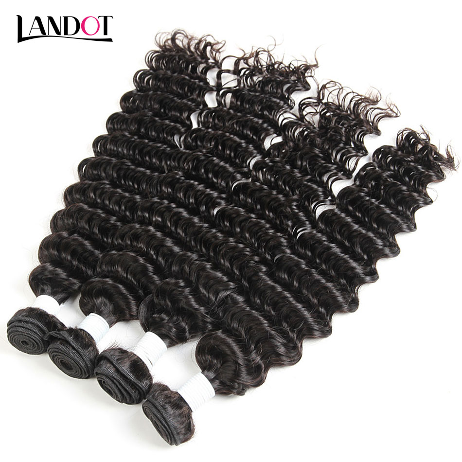Peruvian Malaysian Indian Cambodian Brazilian Deep Wave Virgin Hair 3 Bundles with Top Lace Closures Deep Curly Mink Remy Human Hair Weaves