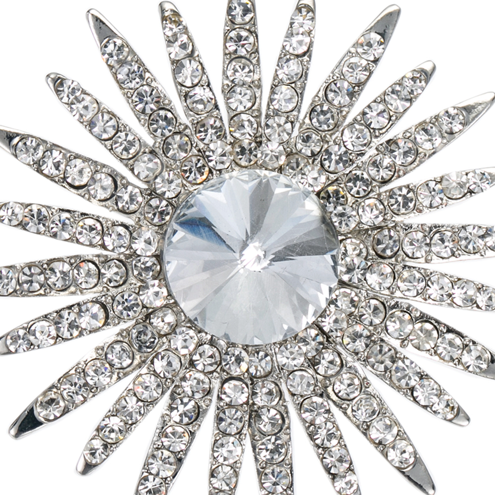 2 Inch Gold and Silver Tone Clear Rhinestone Crystal Diamante Round Star and Sun Flower Bridal Pin Brooch