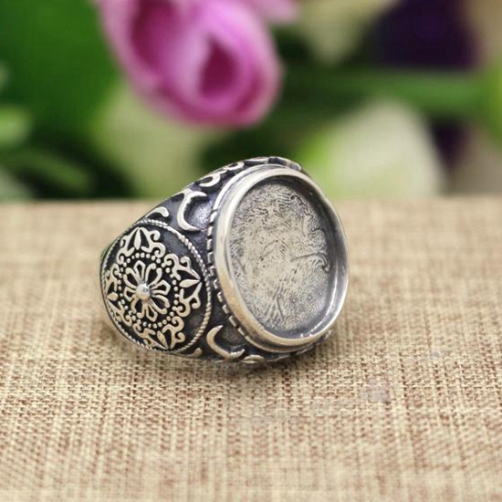 Vintage Antique Men Party Ring 925 Silver 14x16mm Oval Cabochon Semi Mount Ring Fine Silver Jewelry Setting