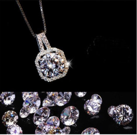 925 Sterling Silver Diamond Austrian Crystal Pendant Necklace Jewelry Square Accessories Pendant Chocker Clavicle, Short Chain Free Shippin