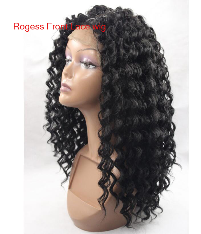 22INCH Beautiful Black curly Midle long womens Hair Front Lace Synthetic Hair wigs