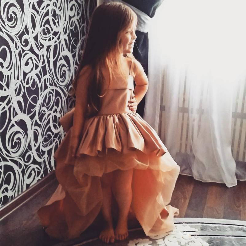 Cute Champagne High Low Flower Girl Dresses With Big Bow Spaghetti Satin And Tulle Girls Pageant Gowns Ruffles Baby Birthday Party Dress, Silver
Cute Champagne High Low Flower Girl Dresses With Big Bow Spaghetti Satin And Tulle Girls Pageant Gowns Ruffles Baby Birthday Party Dress, Silver
