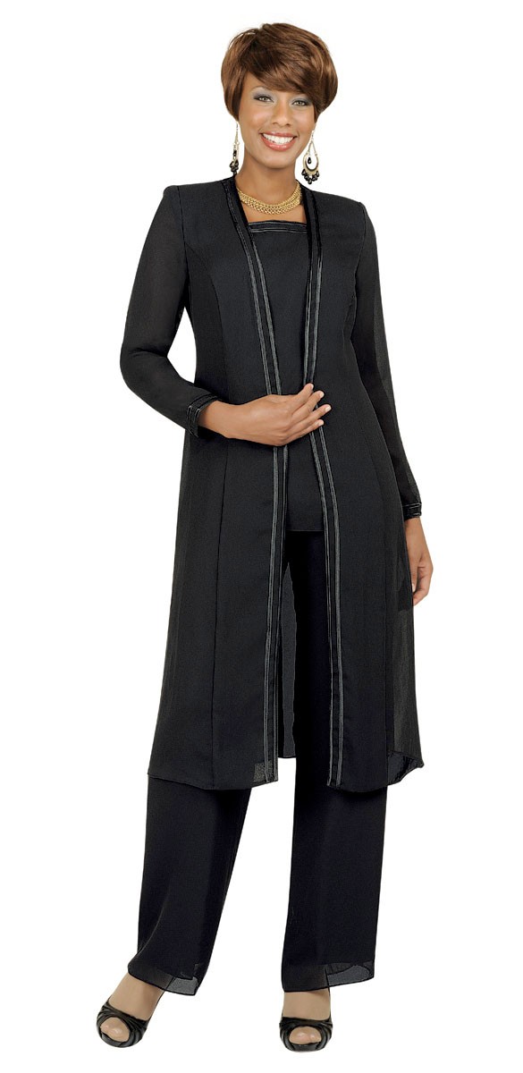 Plus Size Mother of the Bride Pants Suit Elegant 3 Piece Wedding Guest Outfit with Long Jacket - view 5