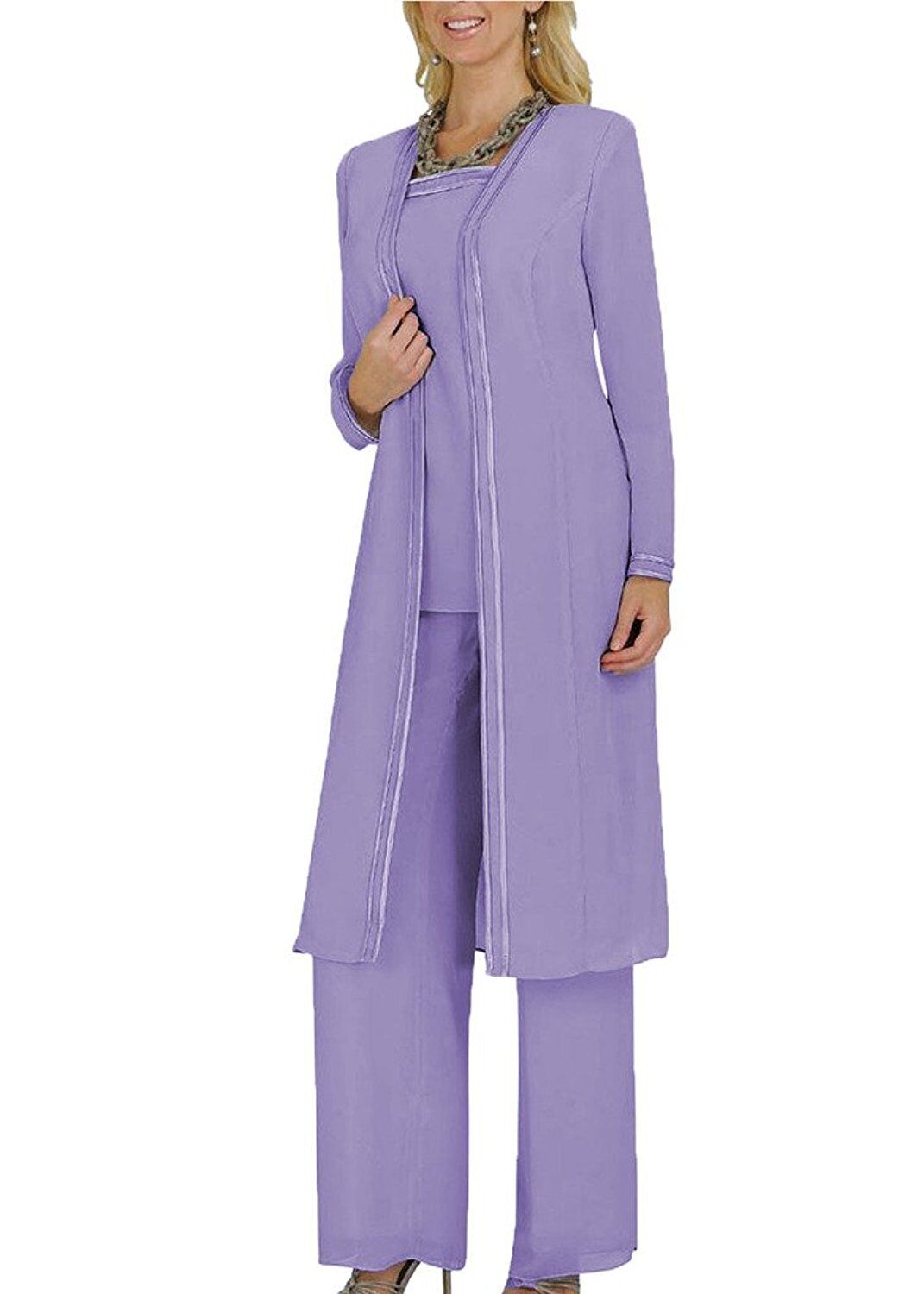 Plus Size Mother of the Bride Pants Suit Elegant 3 Piece Wedding Guest Outfit with Long Jacket - view 7