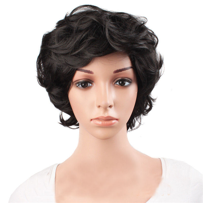 12" short curly wigs dark black brown Silver gray 6 styles Women Wigs Synthetic hair Heat Resistant