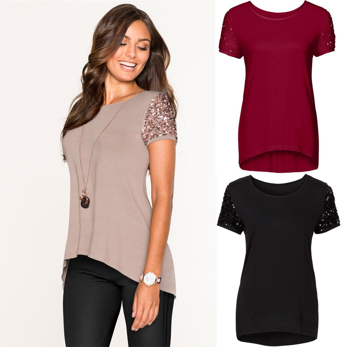 2017 Fashion New Selling Solid Color Sequins Patchwork Lady Short Sleeve T-shirt Tops Tee Female Blouse T Shirt For Women, Wine red
2017 Fashion New Selling Solid Color Sequins Patchwork Lady Short Sleeve T-shirt Tops Tee Female Blouse T Shirt For Women, Wine red
