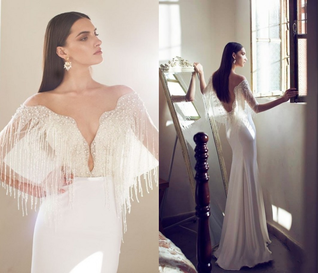 White Off Shoulder Formal Evening Dresses Mermaid Beaded Tassels Tropical Prom Dresses Strapless Fringe Long Backless Elastic Satin Vestido