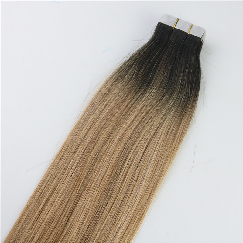 Tape In Human Hair Extensions Ombre Hair Brazilian Virgin Hair Balayage Dark Brown to 27 Blonde Extensions Highlight Skin Weft