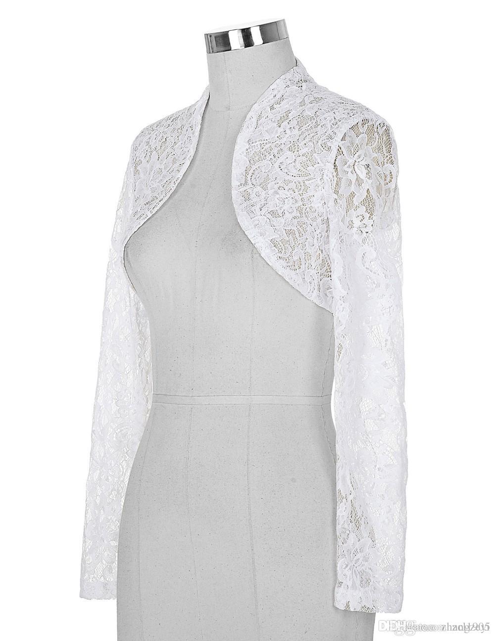 Elegant 2016 New Stock Women / Ladies Long Sleeve Cropped Black Lace Shrug Bolero Wedding Jackets White Bridal Wraps
