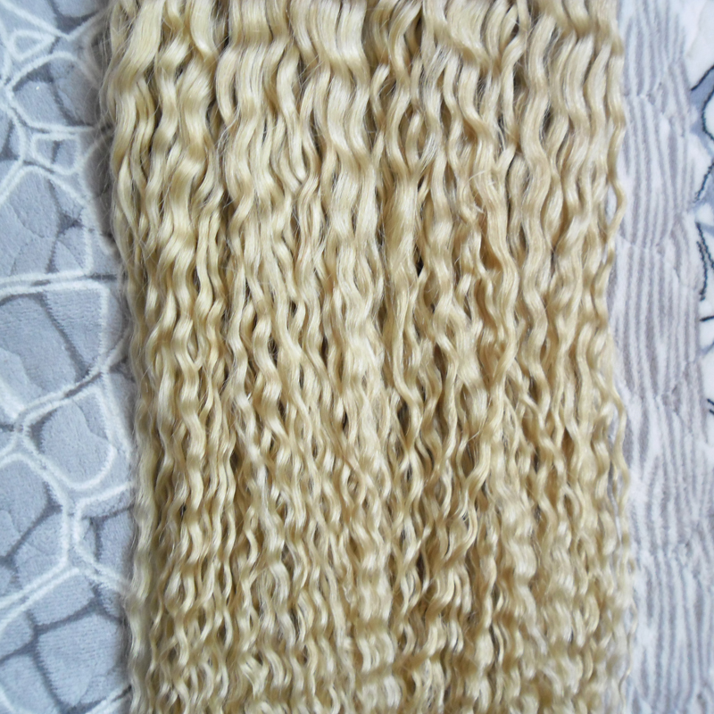 Blonde human hair Keratin stick tip hair extensions 200s curly keratin bond hair extensions pre bonded u tip extensions 200g kinky curly