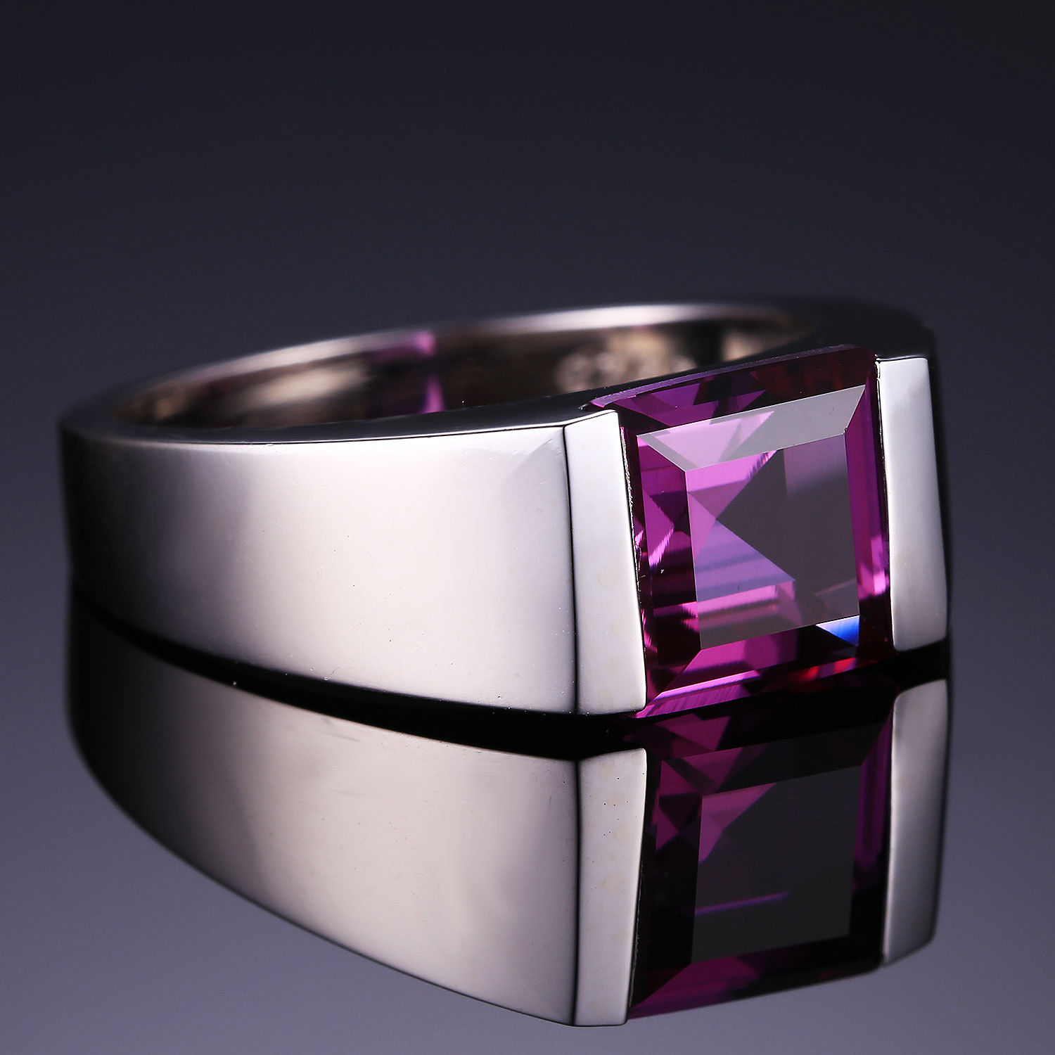 Wholesale Solitaire Fashion Jewelry 925 Sterling Silver Princess Square Amethyst CZ Diamond Gemstones Wedding Men Band Ring Gift Size 8-12