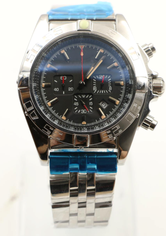 High Quality 45MM Quartz Chronograph Mens Watch Watches Black Round Dial With Three Deputy Dials And Rotatable Bezel, Silver
High Quality 45MM Quartz Chronograph Mens Watch Watches Black Round Dial With Three Deputy Dials And Rotatable Bezel, Silver