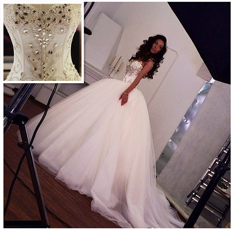 Princess Crystal Ball Gown Lace Up Wedding Dress Sweetheart Corset Bodice Crystal Beaded Ball Gowns vestido de noiva Sweep train, Ivory
Princess Crystal Ball Gown Lace Up Wedding Dress Sweetheart Corset Bodice Crystal Beaded Ball Gowns vestido de noiva Sweep train, Ivory
