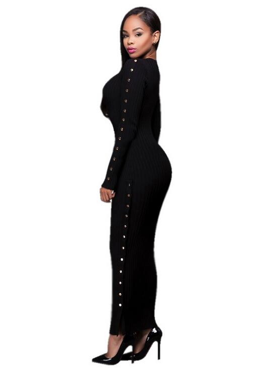 NEW Double row button long skirt article pit cloth nightclub sexy long-sleeved cultivate morality dress skirt long skirt