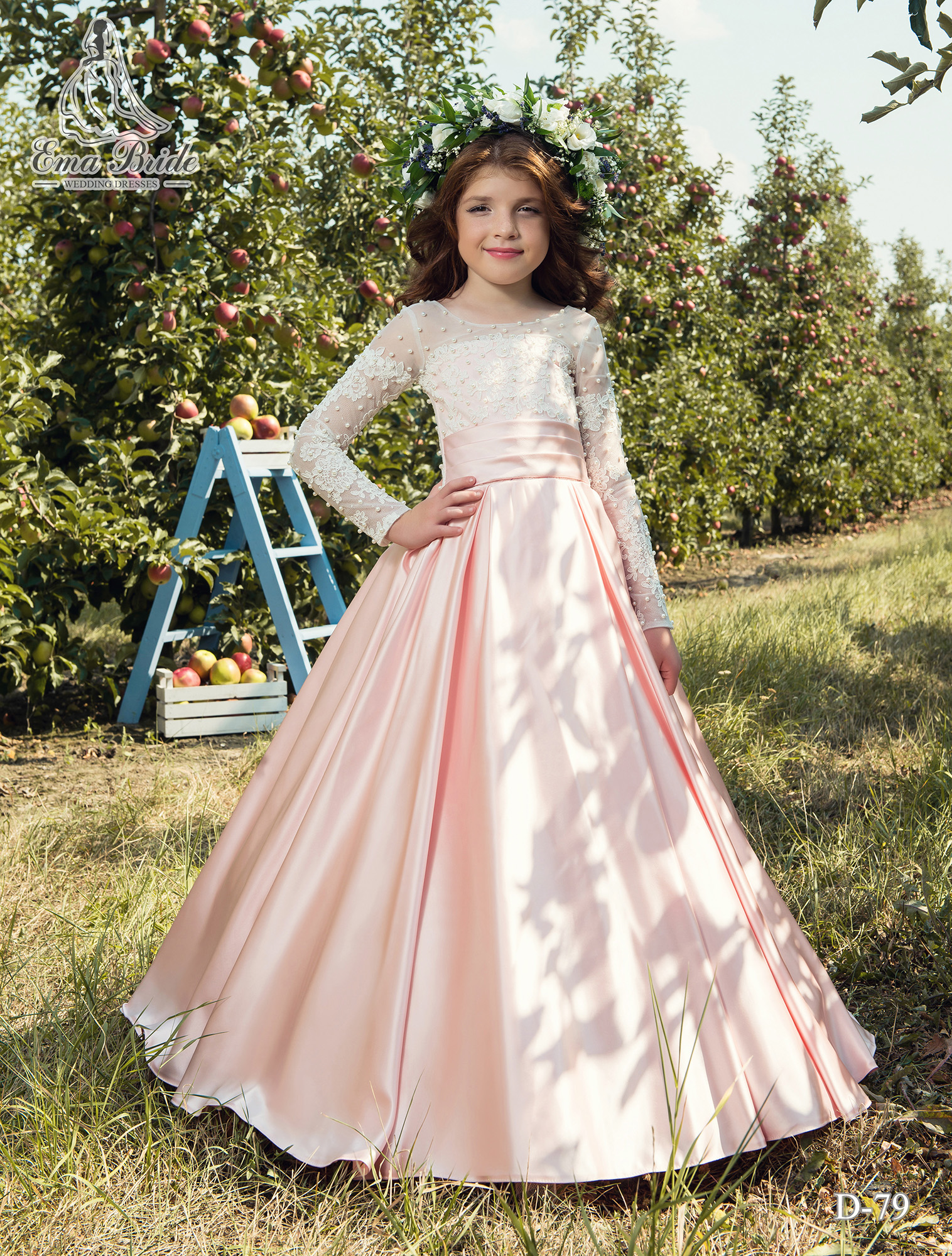 pearls lace arabic flower girl dresses satin long sleeves ball gown child wedding dresses vintage little girl pageant dresses fg16