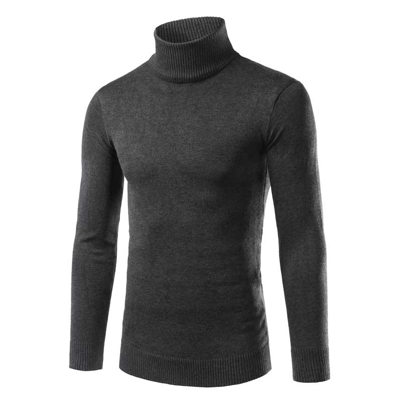 Wholesale- Mens Turtleneck Sweater Pullover New Autumn Winter Slim Fit Solid Color Knitted Jersey Hombre Sweater Men High Collar Jumpers