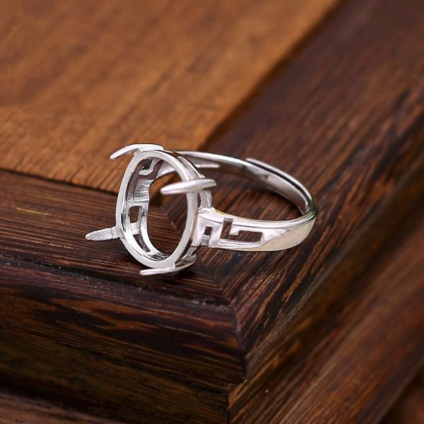 925 Sterling Silver 12x14mm Oval Cabochon Semi Mount Engagement Ring Setting Fine Silver Wedding Jewelry Setting