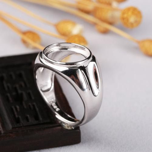 Fine Silver 925 Sterling Silver 11x13mm Oval Cabochon Semi Mount Engagement Ring Setting