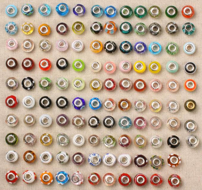 Whole 50pcslot Big Hole Beads for European Bracelet Lamwork coloured glaze DIY Charms Fit Beaded Bracelets Mix