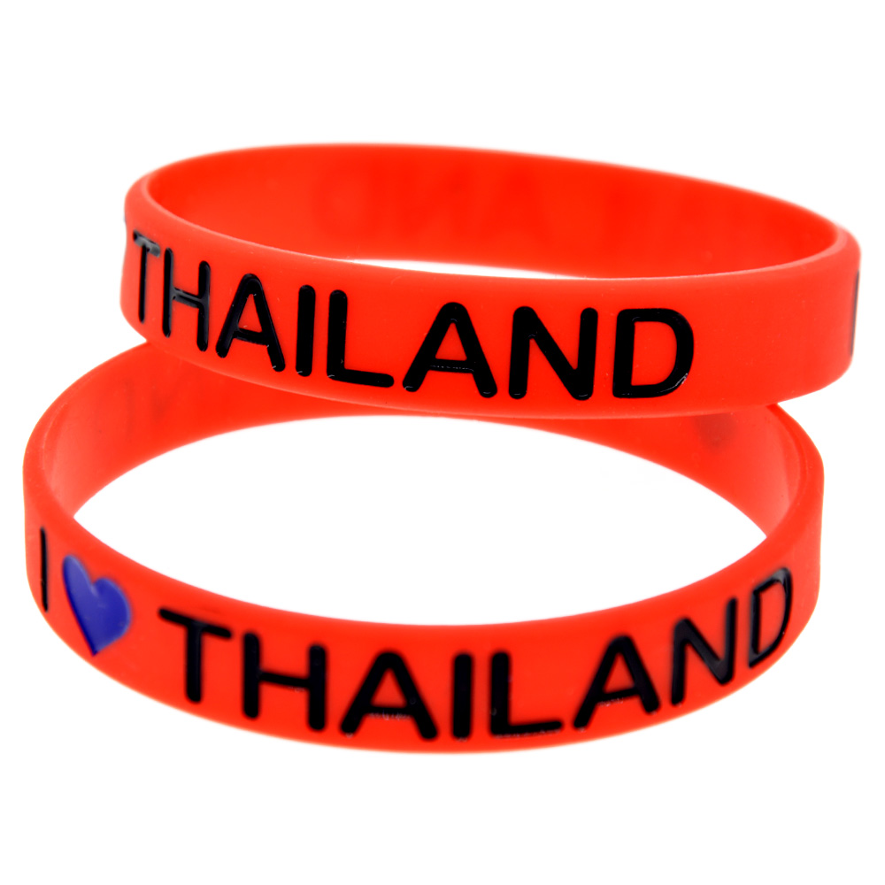 100PCS I Love Thailand Silicone Rubber Bracelet Decoration Logo Red Adult Size Perfect To Use In Any Benefits Gift