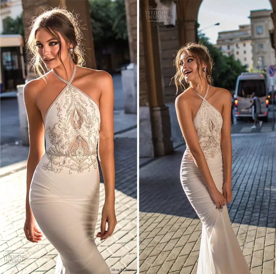 Elegant Sheath Mermaid Wedding Dresses 2019 Berta Bridal Sleeveless Halter Neck Heavily Embellished Bodice Wedding gowns, Ivory
Elegant Sheath Mermaid Wedding Dresses 2019 Berta Bridal Sleeveless Halter Neck Heavily Embellished Bodice Wedding gowns, Ivory