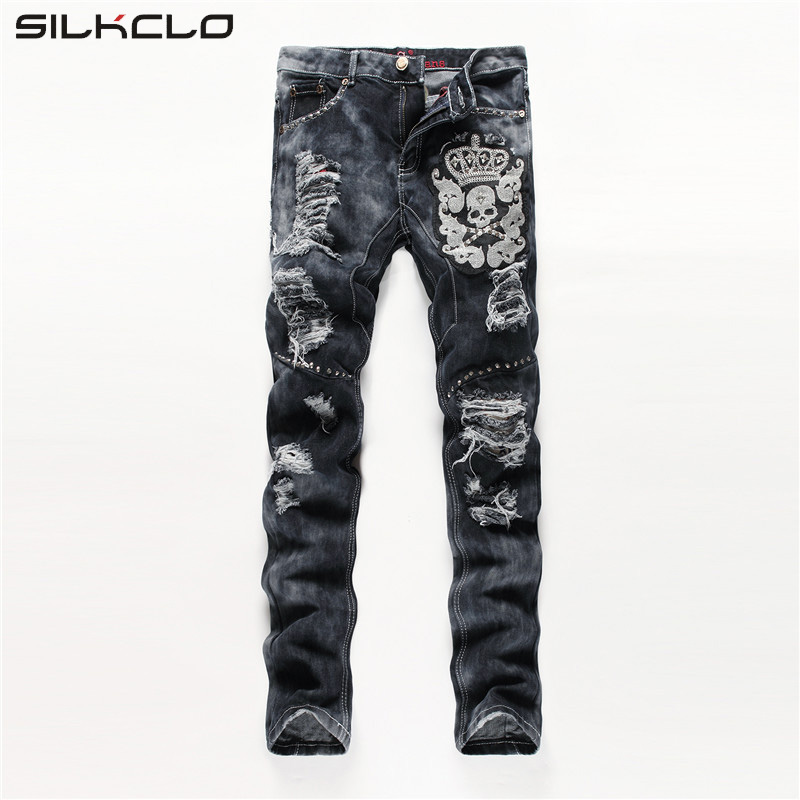 Wholesale-European American Style men fashion jeans cotton luxury quality slim skulls brand Straight men hole jean black denim trousers
Wholesale-European American Style men fashion jeans cotton luxury quality slim skulls brand Straight men hole jean black denim trousers