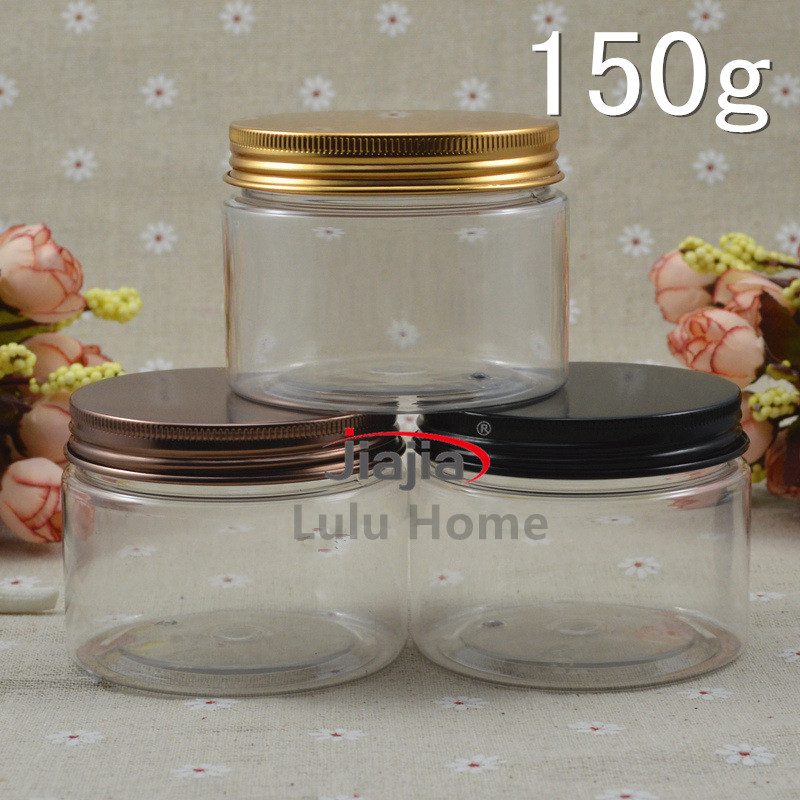 30pc/lot 5oz Refillalbe Case Clear Plastic Cosmetic Jar Serum Bottle Black Gold Brown Aluminum Cap150g DIY Refillable Cream Case Metal Lid от DHgate WW