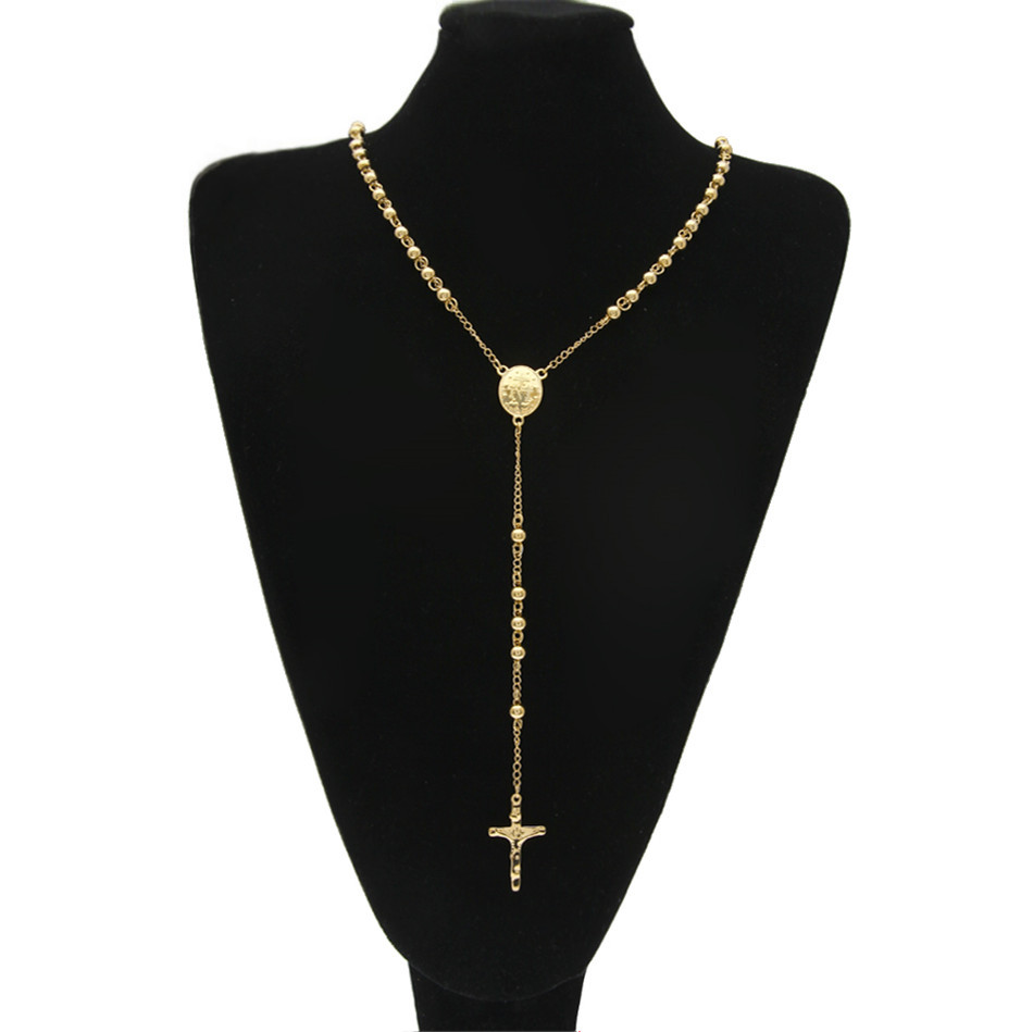 Gold Stainless Steel Bead Chain Jesus Christ Cross Pendant Rosary Long Necklace Mens Womens Hip hop Jewelry, Silver
Gold Stainless Steel Bead Chain Jesus Christ Cross Pendant Rosary Long Necklace Mens Womens Hip hop Jewelry, Silver