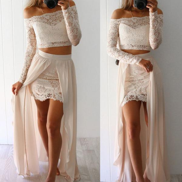 Two-Pieces Off-the-Shoulder Sexy Long-Sleeves Lace Prom Dresses Front Slit Champagne Evening Dress 2019 vestidos fiesta largos, Purple
Two-Pieces Off-the-Shoulder Sexy Long-Sleeves Lace Prom Dresses Front Slit Champagne Evening Dress 2019 vestidos fiesta largos, Purple