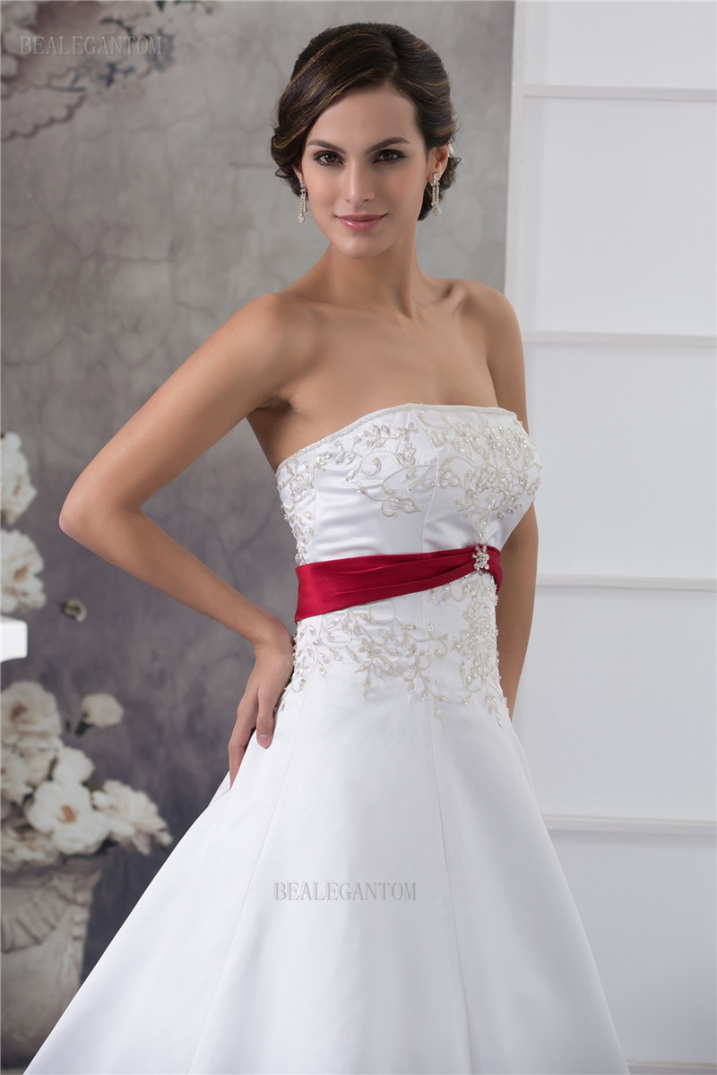 newest elegant strapless satin wedding dresses aline embroidery beaded plus size wedding party bridal gowns bm44