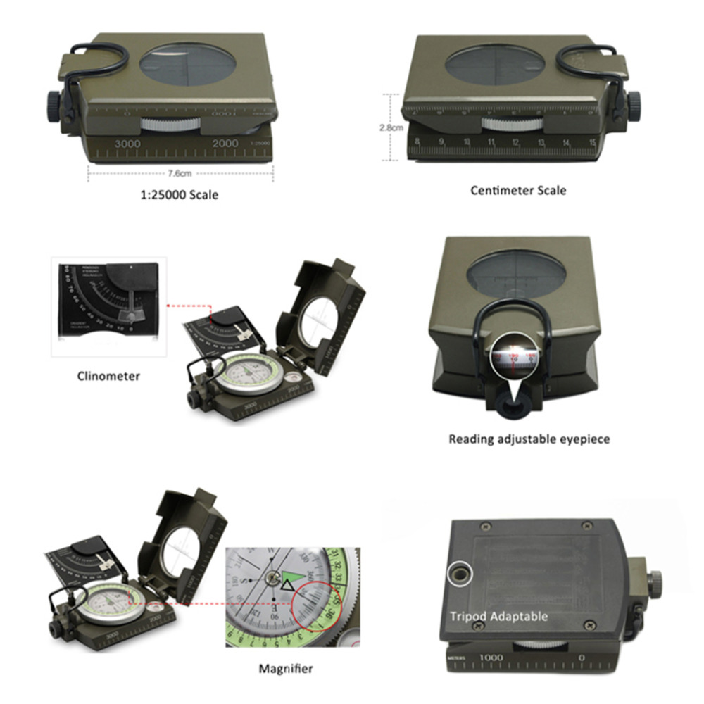 Professional compass Army Geology Compass Sighting Luminous Compass with moonlight for Outdoor Hiking Camping Free ship