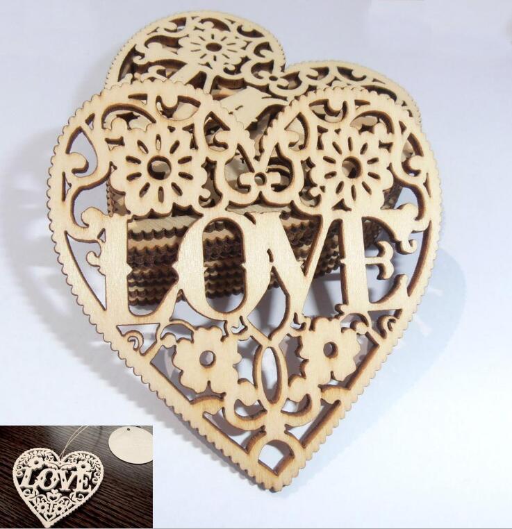 DIY accessories Wood perforated Love by heart The original wood coloured drawing or pattern free shipping WT063