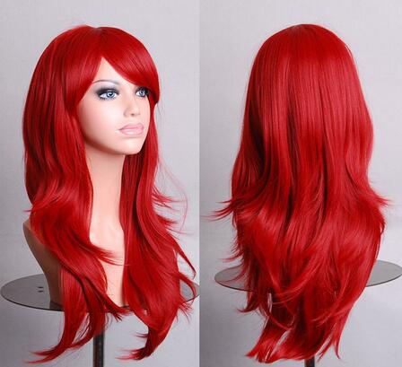 Women 28" Brown Long Curly Synthetic Cosplay Wigs For Party Christmas High Temperature Fiber Hair Purple Red Green