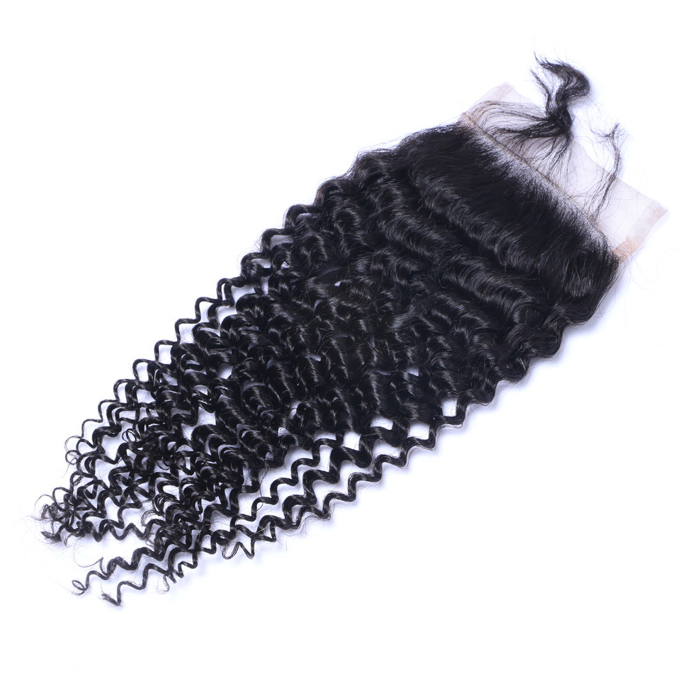 Free shipping Brazilian Virgin Kinky Curly Human Remy 4x4 Lace Closure Pre-Plucked With Baby Hair
