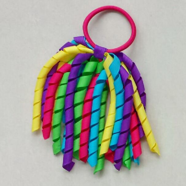 18 pcs Girl O A-korker Ponytail holder rainbow hair accessories corker tassel streamers hair flower elastic Curly ribbon headwear PD002 - view 3