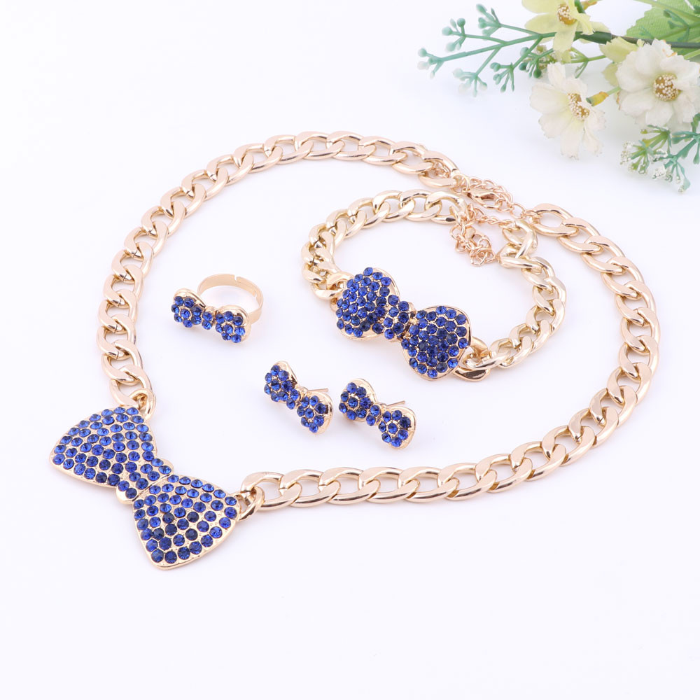 Women 3 Colors Jewelry Sets Gold Plated Statement Necklace With Earrings For Party Wedding Boho Crystal Necklace New Arrival