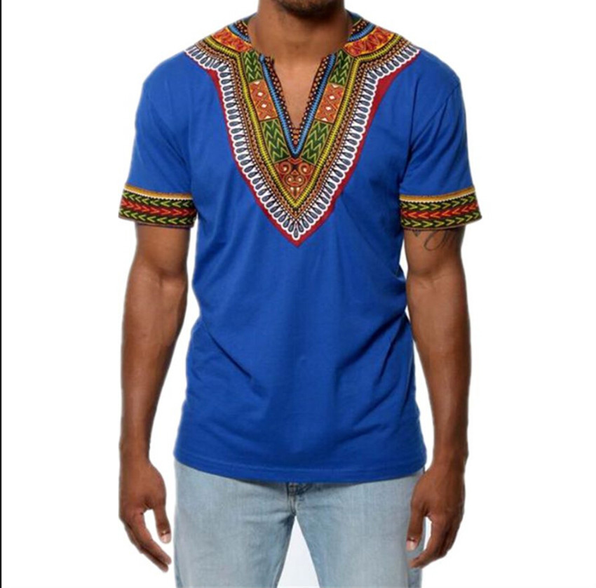 Male Dashiki Vintage T shirts 2017 Cotton Bohemia Retro Tops Men African Print T-shirt Ethnic Traditional Tees Plus Size
