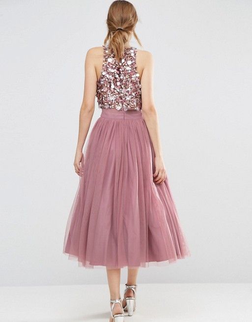 Cheap Tea Length Country Bridesmaids Dresses Sequined Jewel Neck Short Two Pieces Prom Dress Tulle A-e Maid Of Honor Gowns