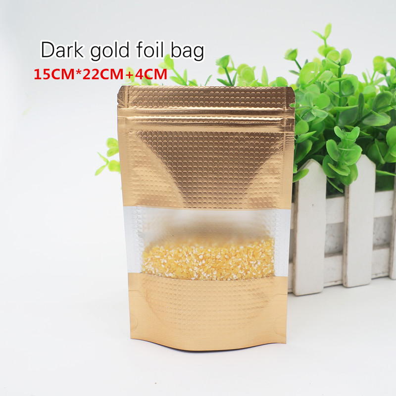 15*22+4cm Dark gold foil self-styled stand bag Food grade material Food packaging store Ornaments bags Spot 100/ package
15*22+4cm Dark gold foil self-styled stand bag Food grade material Food packaging store Ornaments bags Spot 100/ package