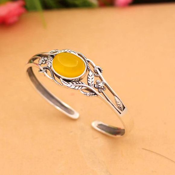 Art Nouveau Flower 12x15mm Oval Cabochon Semi Mount Bracelet 925 Sterling Silver Antique Retro Flower Leaves