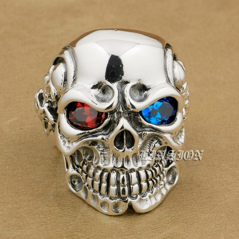 LINSION 925 Sterling Silver Titan Skull Red Blue CZ Stone Eyes Mens Biker Punk Ring sterling-silver-jewelry 8V805 US Size 7~15
LINSION 925 Sterling Silver Titan Skull Red Blue CZ Stone Eyes Mens Biker Punk Ring sterling-silver-jewelry 8V805 US Size 7~15